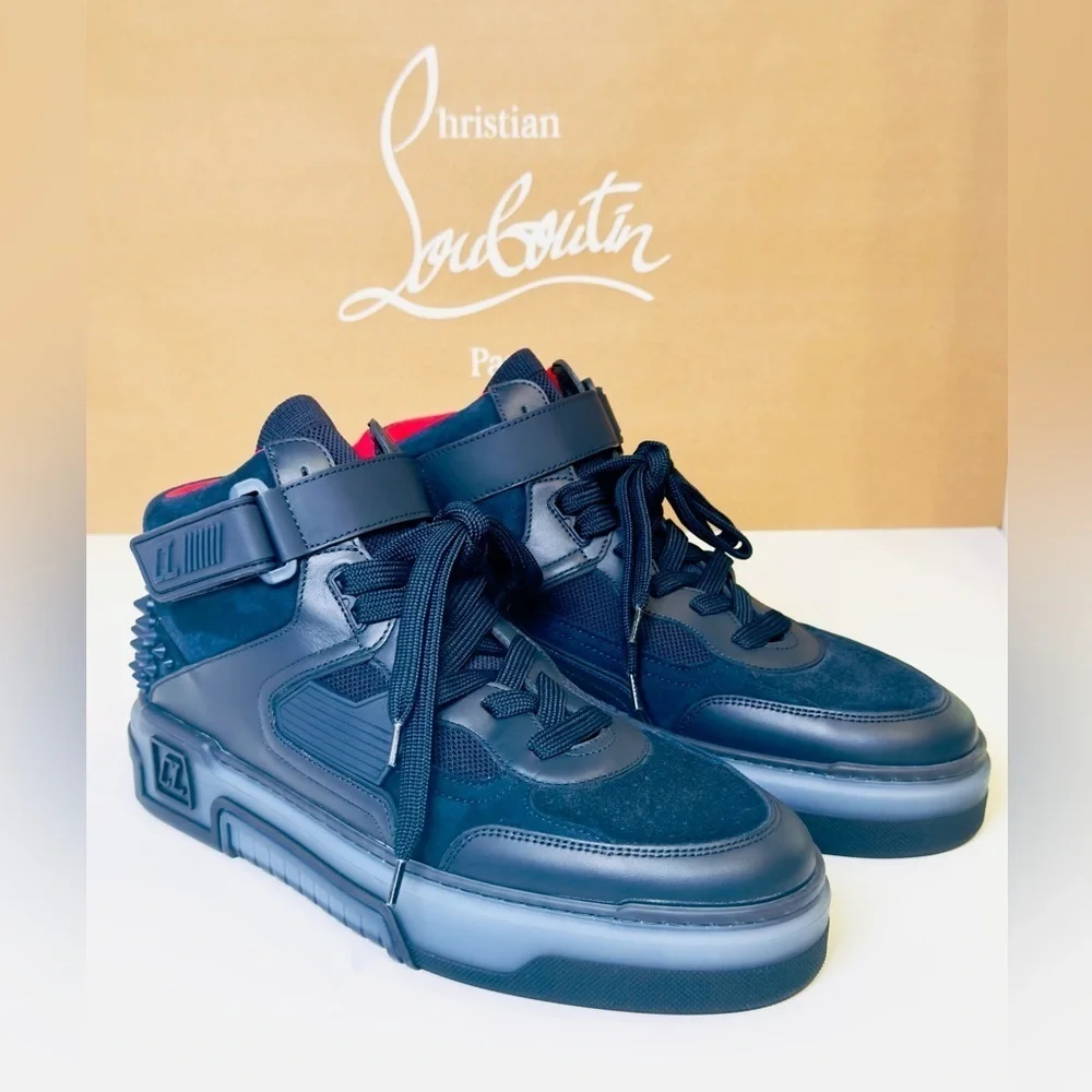 Christian Louboutin Astroloubi Mid-top Sneakers Navy Blue Suede Leather EU-44.5